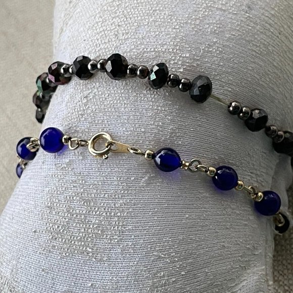 Women Bracelet Lot of 2 Wrist Band Blue and Black Bracelet Fashion Jewelry - Picture 9 of 10